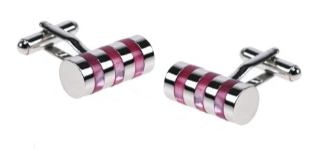 Cudworth Rhodium Plated & Pink MOP Tube Cufflinks