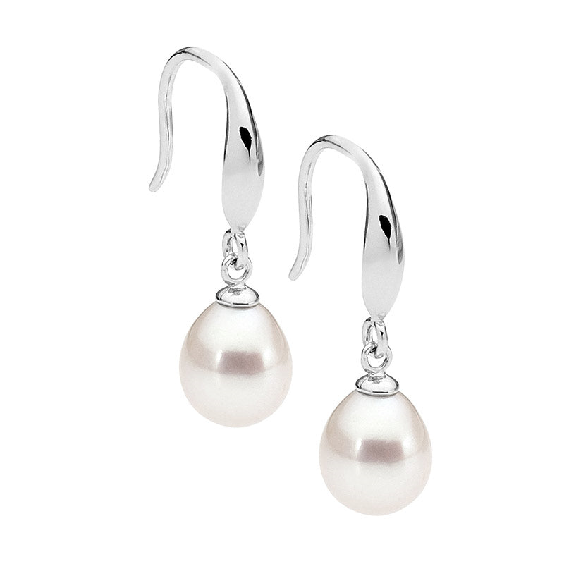 Sterling Silver Freshwater Pearl Drop Sherperd Hook Earrings