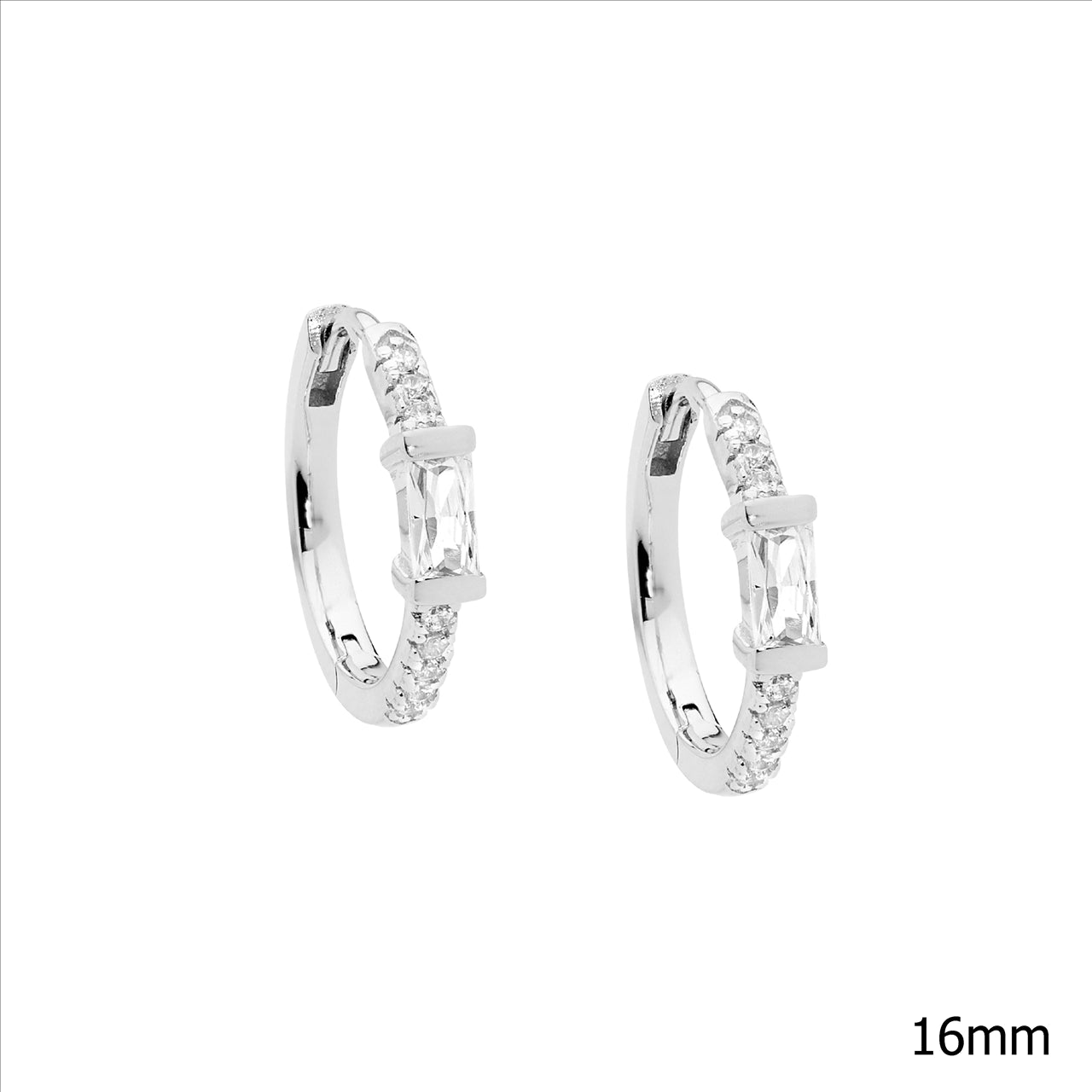 Sterling Silver CZ 16mm Hoop Earrings with Baguette