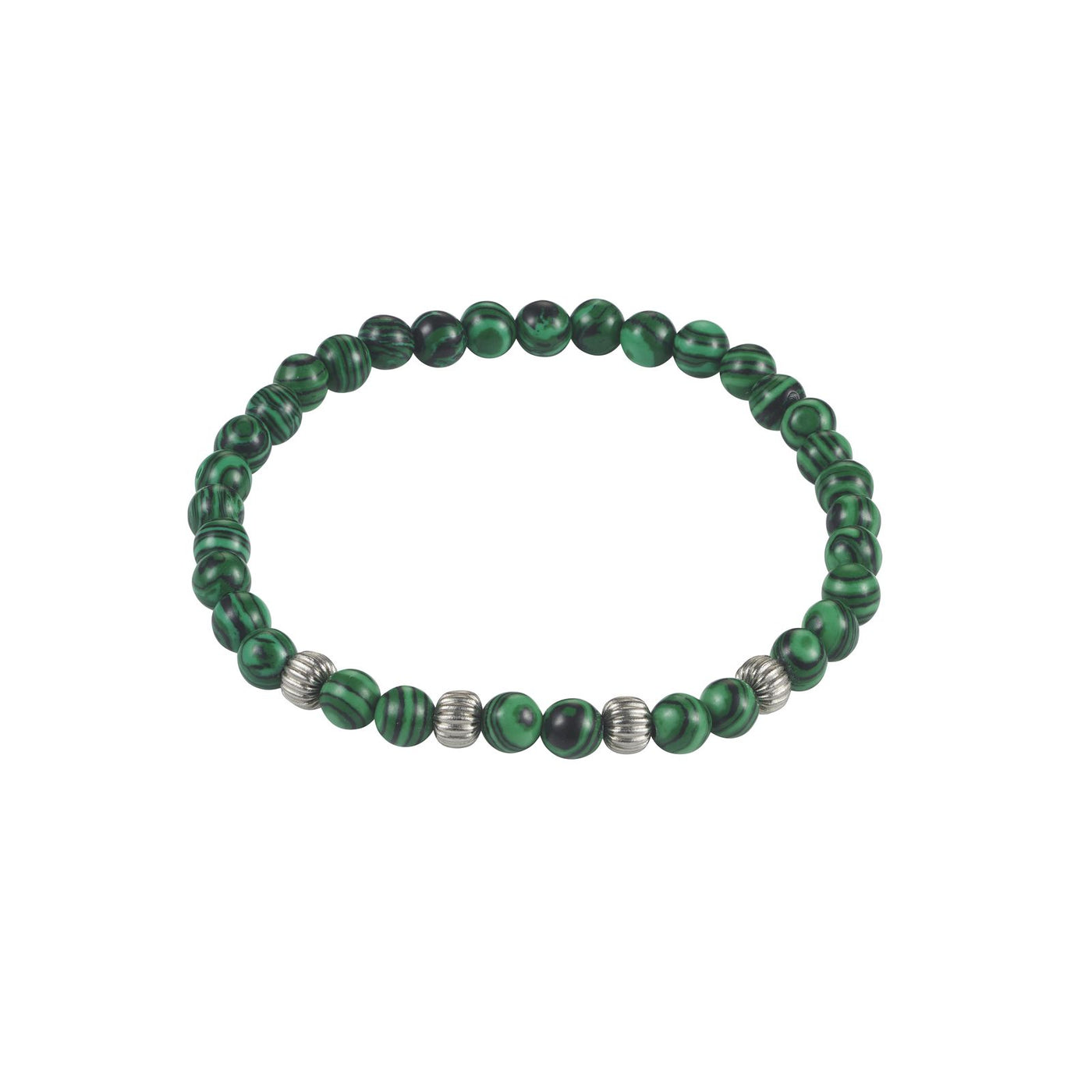 Stainless Steel 6mm Green Malachite Stone Bead Bracelet