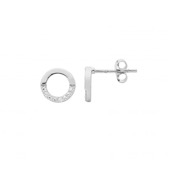 Sterling Silver Half CZ Circle Studs