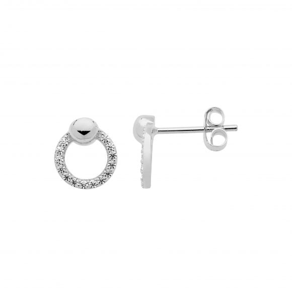 Sterling Silver CZ 9mm Open Circle with Ball Studs