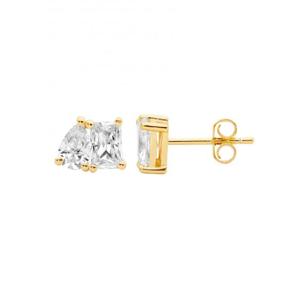 White Cubic Zirconia Toi Et Moi Studs 18ct Gold Plated