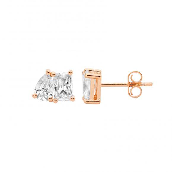 White Cubic Zirconia Toi Et Moi Studs 18ct Rose Gold Plated