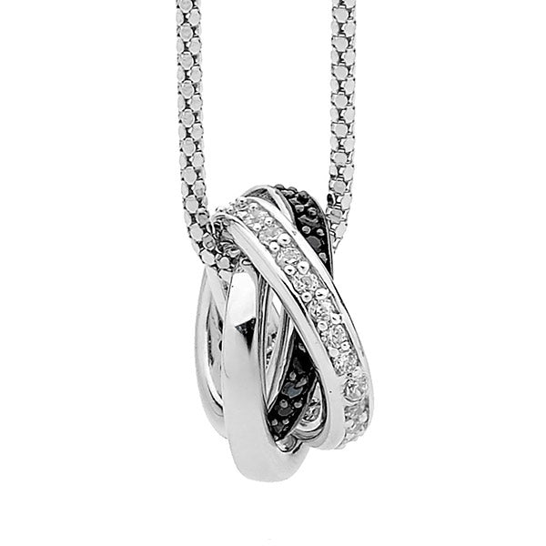 White & Black Cubic Zirconica Linked Triple CirclePendant Necklace