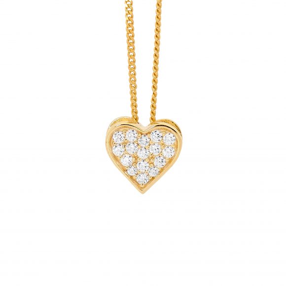 Cubic Zirconica Pave Flat Heart Pendant Necklet