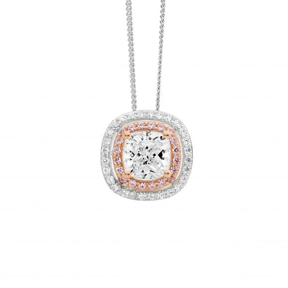 Double Halo Cushion Cut Pendant Necklace