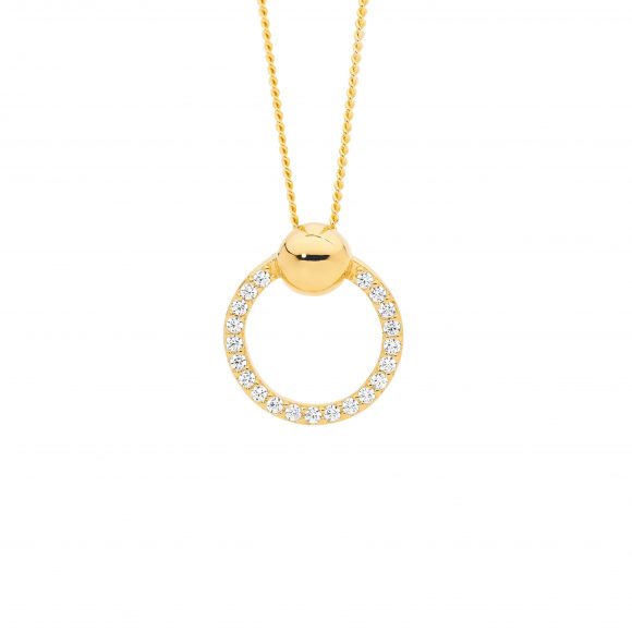 Cubic Zirconia 13mm Open Circle with Ball Pendant Necklace