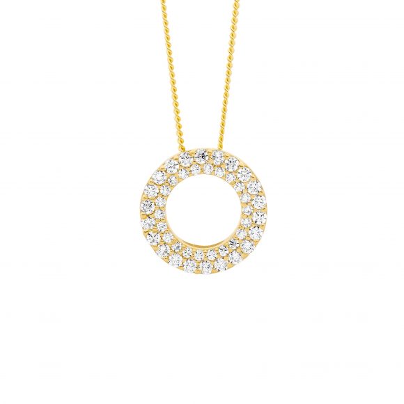 Cubic Zirconia 13mm Dbl Row Open Circle Pendant Necklace