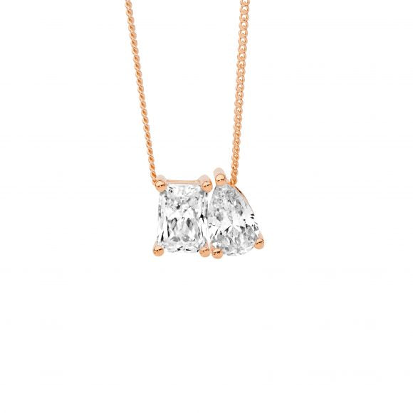 White Cubic Zirconia Toi Et Moi Pendant Necklet