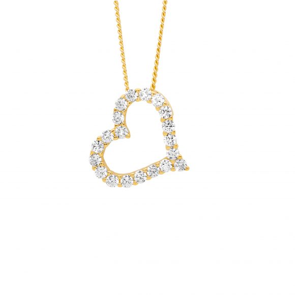 White Cubic Zirconia 13mm Open Heart Angle Pendant Necklace