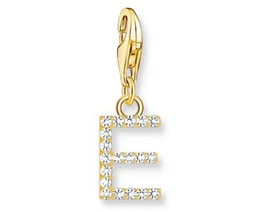 Charm Gold Plated CZ Letter 'E'