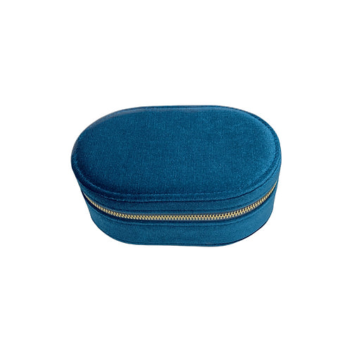 Oval Velvet Jewel Box/Travel Case Blue