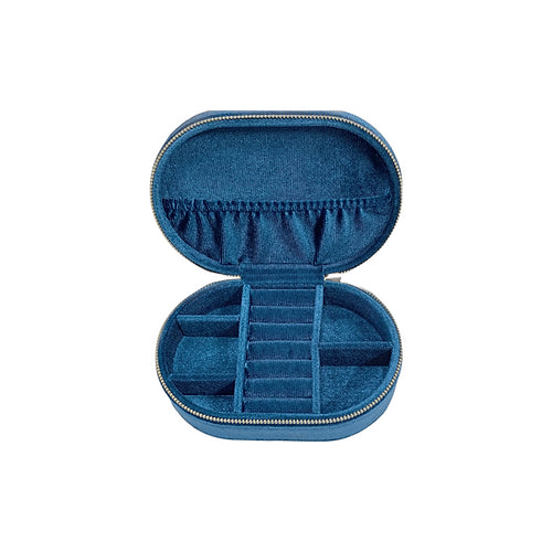 Oval Velvet Jewel Box/Travel Case Blue