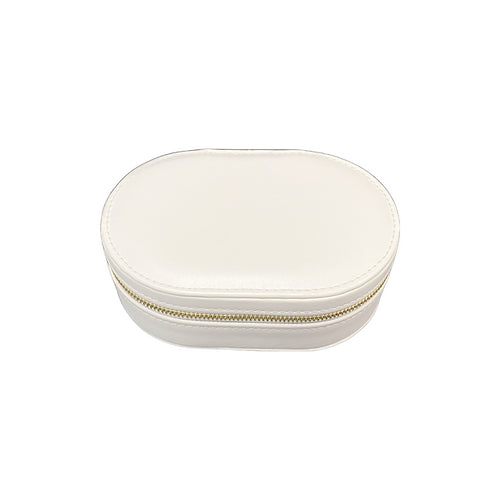 Oval Leatherette Jewel Box/Travel Case White