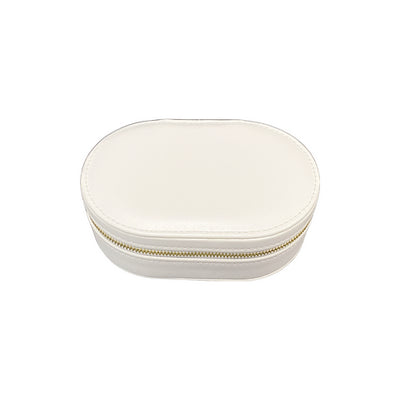 Oval Leatherette Jewel Box/Travel Case White