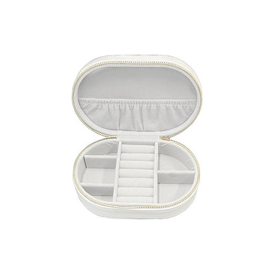 Oval Leatherette Jewel Box/Travel Case White